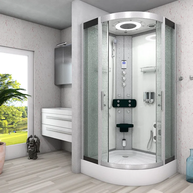 SeniorBad AcquaVapore D58-10M3 Dampfdusche, Duschtempel mit Sauna-Funktion, 90x90 cm, Weiß, inkl. Aromatherapie und Bluetooth-Player