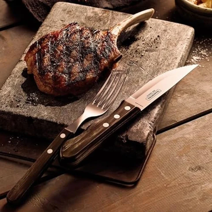Tramontina Jumbo Steakgabel Set Grillbesteckset Grillwerkzeug, Edelstahl, 6 Stück, braun – Bild 7
