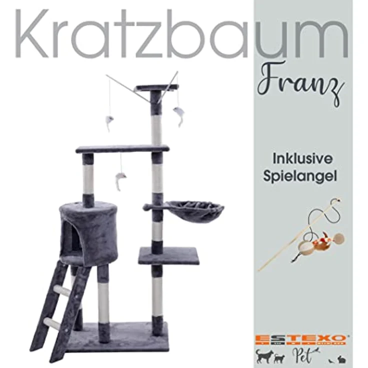 Kratzbaum Katzenbaum Katzenkratzbaum 138 cm XXL Kletterbaum Spielbaum Hellgrau – Bild 3