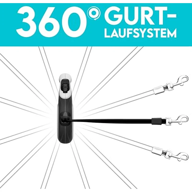 HUND IST KÖNIG Rollleine Hundeleine 5m für kleine & große Hunde | Ausziehbare Hundeleine mit bremsbarem Gurt | Ergonomischer Griff | Weiß/Schwarz – Bild 4