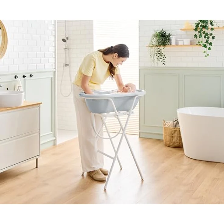 Rotho Babydesign Babybadewanne TOP, ergonomisch mit Antirutschmatte und integriertem Ablaufstopfen, recycelter Kunststoff – Bild 8