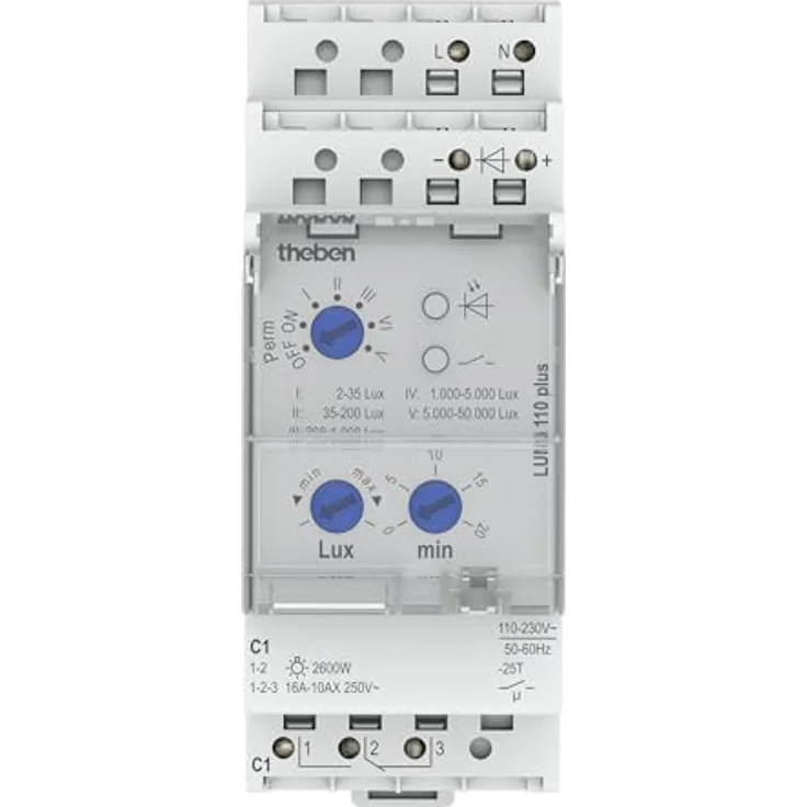 Theben LUNA 110 plus AL, Analog-Dämmerungsschalter mit externem Lichtsensor und einstellbarer Ein- und Ausschaltverzögerung, 600 Watt max.