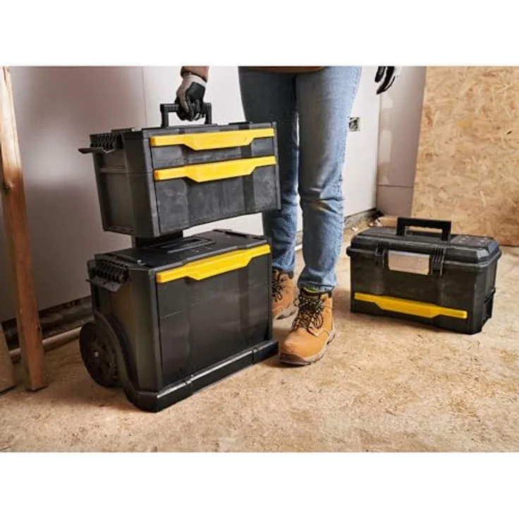 Stanley Rollende Werkstatt aus Metall-Kunststoff 1-79-206 ? Werkzeugwagen leer mit 3 modularen Einheiten ? Vielseitige Werkzeugbox für Kleinteile und große Werkzeuge – Bild 36