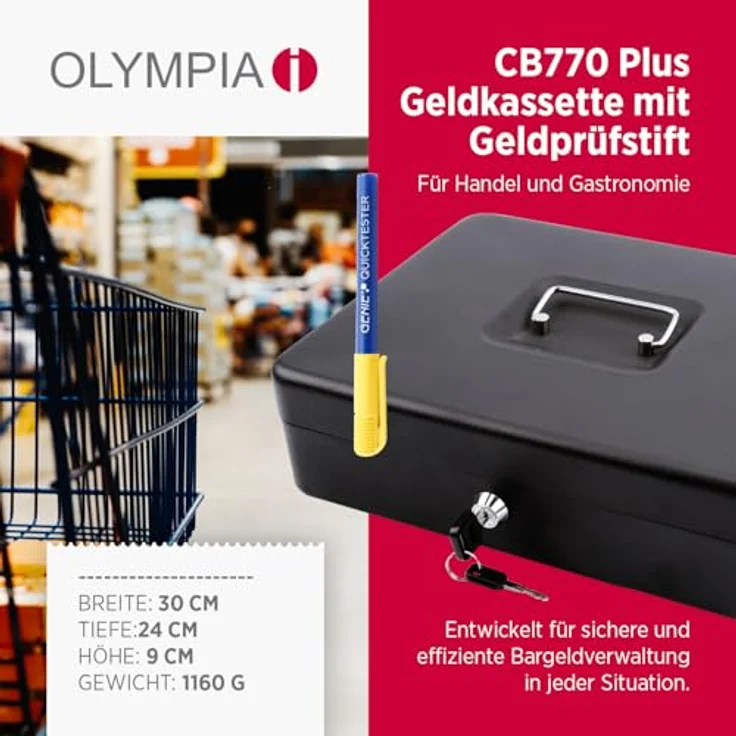 OLYMPIA Geldkassette CB770 Plus mit Münzeileinsatz und Geldprüfstift – Bild 3