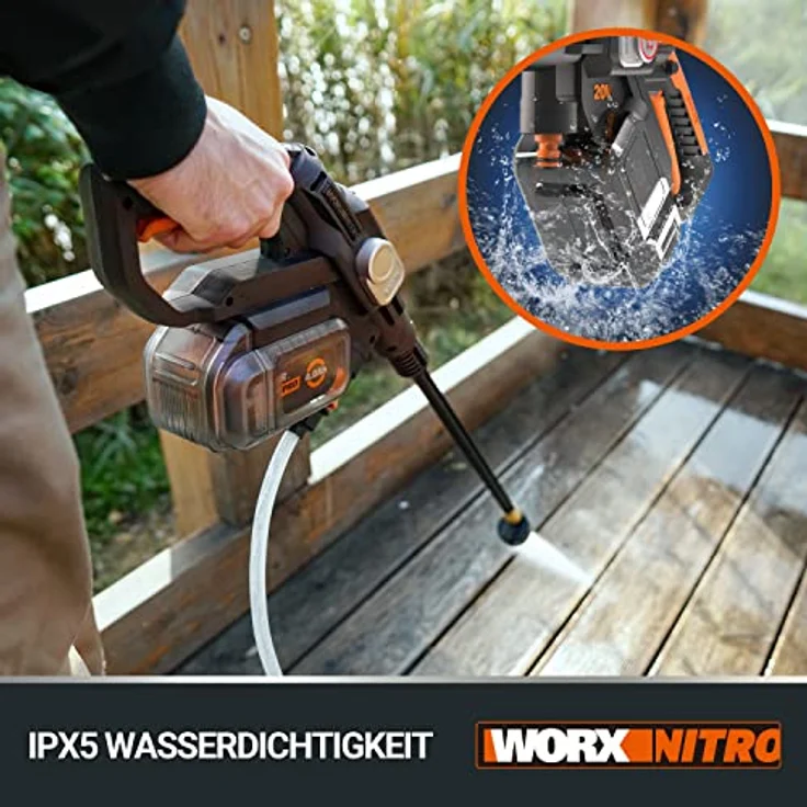 WORX WG633E.9 Hydroshot Akku-Hochdruckreiniger 20V - 56 Bar Max. Druck - zur Reinigung & Bewässerung - leistungsstarker bürstenloser Motor - 5-in-1 Druckdüse - ohne Akku & Ladegerät, Schwarz – Bild 5