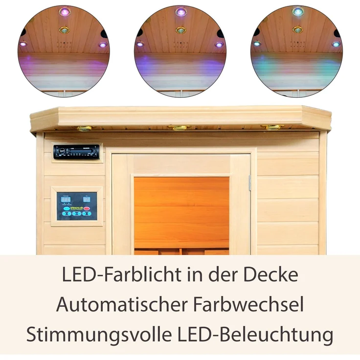 Artsauna Infrarotkabine Oslo – Keramikstrahler Infrarotsauna für 2 Personen – LED-Farblicht, digitale Steuerung – 120 x 100 cm – Hemlock-Holz – Bild 6