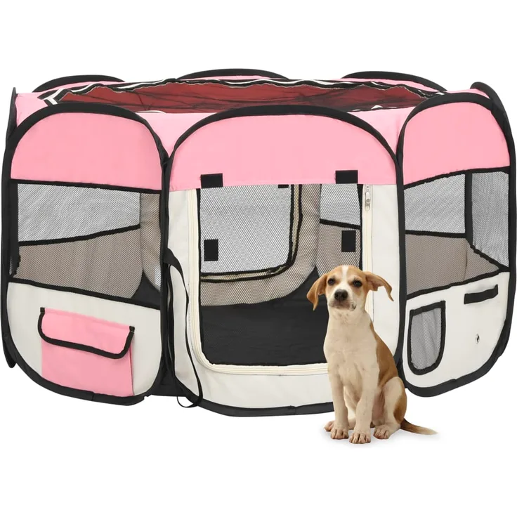 vidaXL Faltbarer Welpenlaufstall mit Tragetasche Rosa 110x110x58 cm