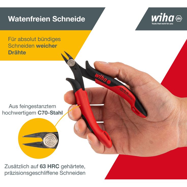 Wiha Präzisions Seitenschneider Elektronik klein (26812) breiter, spitzer Kopf ohne Wate 130mm I Mini Drahtschneider für Elektroinstallation – Bild 10
