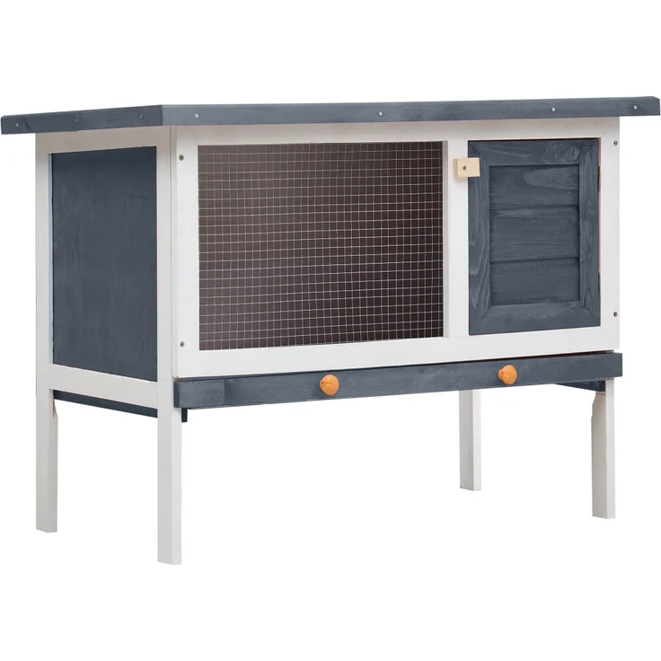 vidaXL Kaninchenstall 1 Ebene Grau Holz – Bild 1