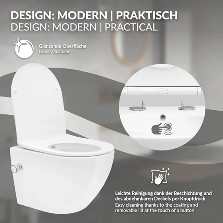 LuxeBath Wand-WC (Weiß) mit Bidet-Funktion, Softclose-Mechanismus und kraftvoller Tornadospülung, spülrandloses Design – Bild 4