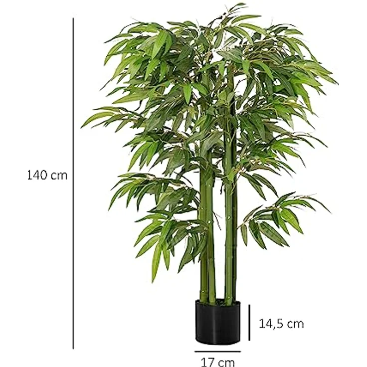 HOMCOM Kunstpflanze groß 140 cm Bambus im Topf, künstliche Pflanze für Wohnzimmer Schlafzimmer Büro Garten, pflegeleicht, grün – Bild 8