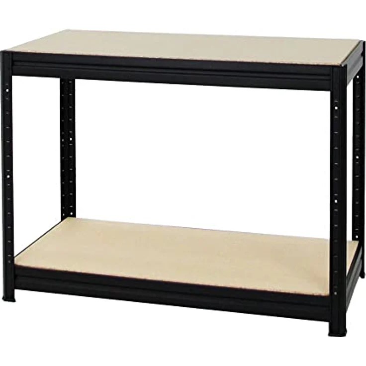 PROREGAL® Werkbank DINO, Höhenverstellbare Werkbank 90x120x60cm, Traglast 600kg, Schwarz, Einlegeböden in 5 cm Schritten einstellbar – Bild 7