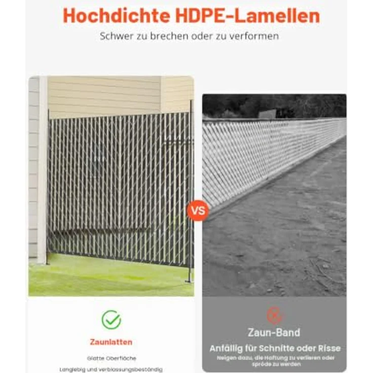 VEVOR Sichtschutzlamellen 1740 mm, einwandige vertikale Lamellen mit Bodenverriegelung, hochdichte HDPE für Maschendrahtzäune, schwarz, ideal für Garten und Sportplatz – Bild 3