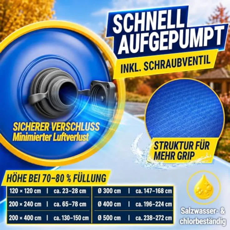 tillvex® Poolkissen Winter XXL 120x120cm, frost- & chlorbeständig bis -20°C, inkl. 12m Seil & Reparaturkit, geeignet für Poolüberwinterung – Bild 4