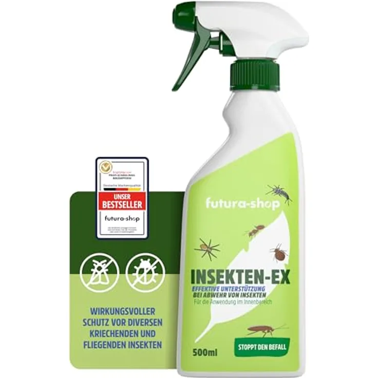 Futura-Shop Insektenspray, effektives Insektenspray mit ätherischen Ölen, 500 ml, biobasiert und rückstandsfrei