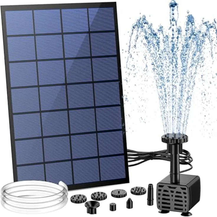 AISITIN Solar Springbrunnen, 2,5W DIY Teichpumpe mit 1,2m Wasserleitung und 6 Düsen für Gartenteich, Vogelbad, Fischbehälter