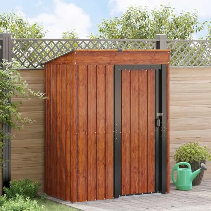 vidaXL Metall Gartenhaus Braun, 137 x 81 x 180 cm, robuster Metallschuppen für Werkzeuge und Equipment, einfache Montage – Bild 2
