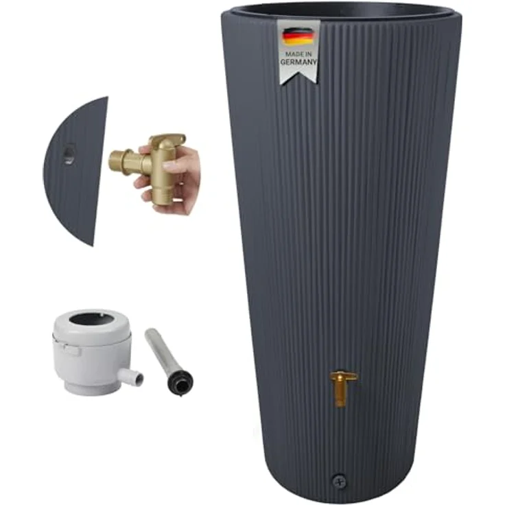 4rain Vaso 2in1 Decor Regentonne 220 Liter Graphite Grey inkl. Kunststoff-Auslaufhahn und Fallrohranschluss - Nachhaltige Regenwassernutzung für Ihren Garten – Bild 1