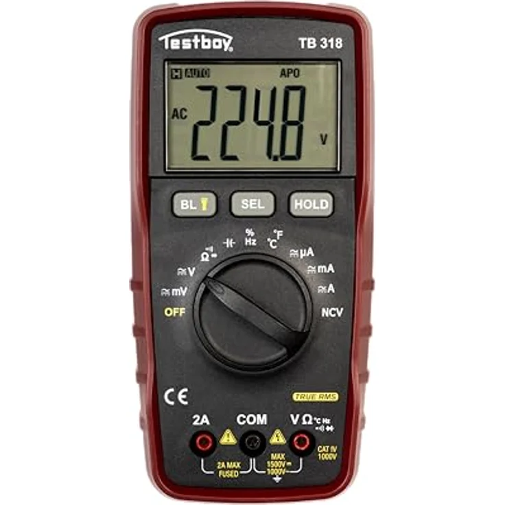 Testboy 318 Digital Multimeter für Photovoltaik Anlagen (LED-Taschenlampe, 40-mm-Display, bis 1500 V Gleichspannung, bis 1000 V Wechselspannung, bis 2 A AC/DC)