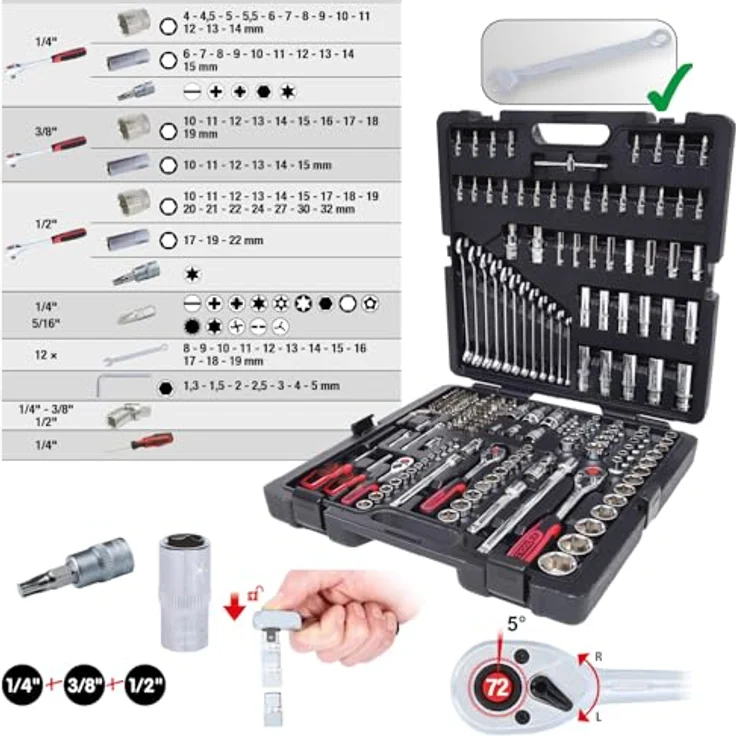 KS Tools Bit- und Steckschlüsselset, 216-teiliges Werkzeugset in Koffer, Chromeplus – Bild 3