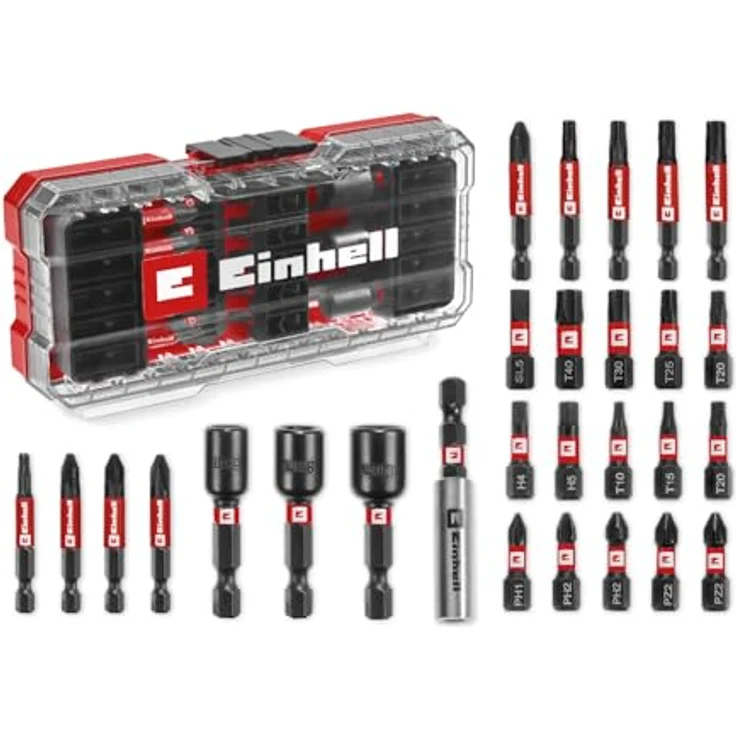 Einhell Bit-Set S-CASE, 28-tlg. schlagfest mit 15x 25-mm-Bits und 9x 50-mm-Bits aus S2 Stahl, inklusive 60 mm Bithalter – Bild 1