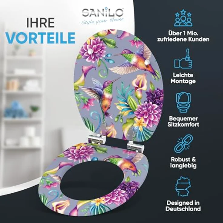 Sanilo Kolibri WC Sitz mit Absenkautomatik, Holz, antibakterielle Oberfläche, belastbar bis 200 kg, passend für Standard WCs – Bild 2
