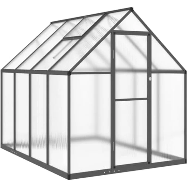vidaXL Gewächshaus mit Fundamentrahmen Anthrazit 224x169x195 cm Alu, UV-beständiges Polycarbonat, Lüftungsfenster, Flügeltür – Bild 1