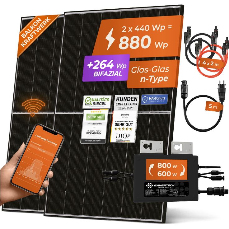 Solarway Balkonkraftwerk 840W / 800W Solaranlage Steckerfertig WIFI Komplettset Photovoltaik Anlage 600/800W