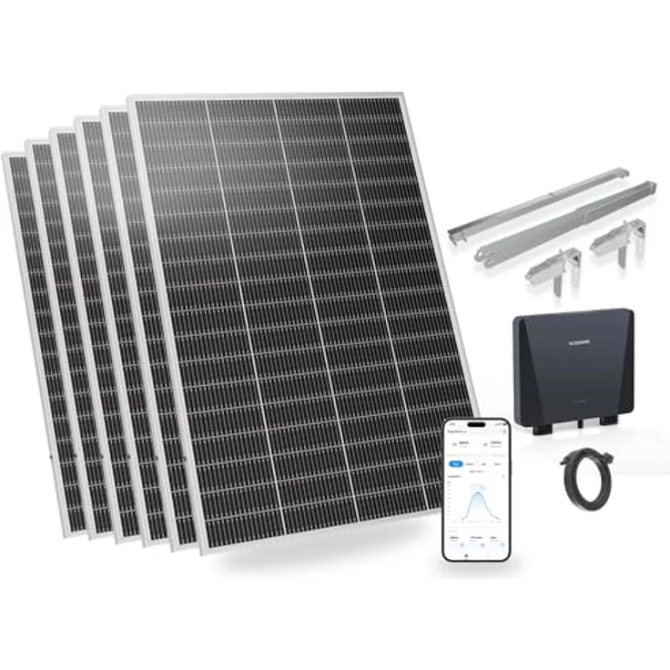 SUNSHARE Ray Lite 1200 W Mini-Balkonkraftwerk Set, inkl. 6 Solarmodule, Mikro-Wechselrichter & Halterungen, Aluminium, Silber – Bild 1