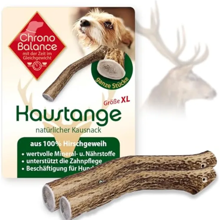 ChronoBalance XL (2er Set) Hirschgeweih Hundespielzeug, Zahnpflege, Kausnack, Knochen, naturbelassen - Tierspielzeug in ganzen Stücken
