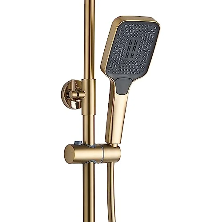Rea Duschsystem HELIX Brush Gold, Duschset mit Regendusche 20 x 30 cm und 150 cm Schlauchlänge, gebürstetes Gold – Bild 5