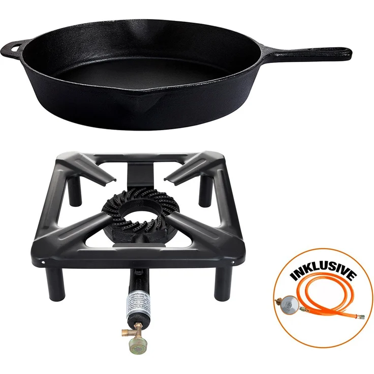 Paella World International Gasgrill Hockerkocher (klein) - 30 x 30 x 14 cm, ohne Zündsicherung, inkl. Gasschlauch & Regler, wählbares Zubehör – Bild 1