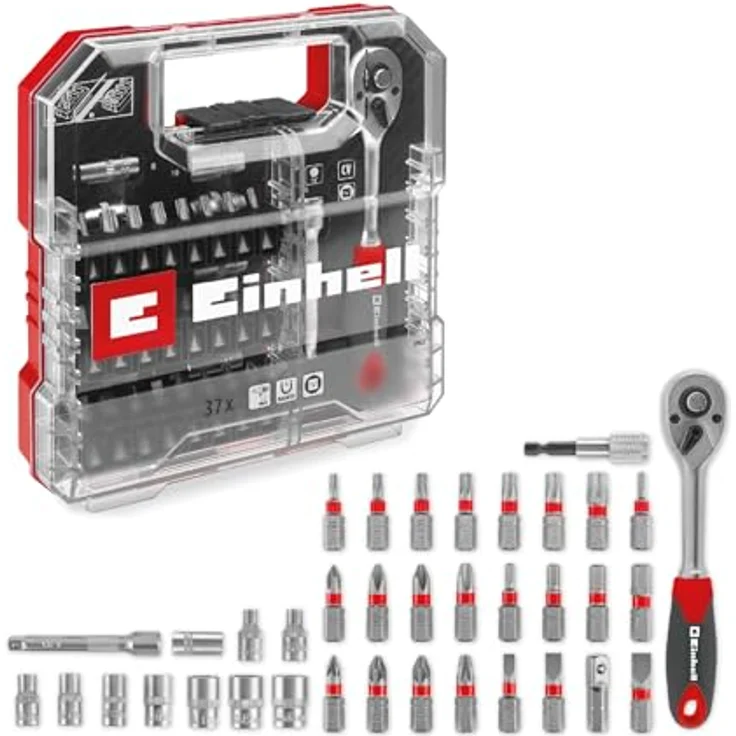 Einhell Bit-Set L-CASE, 37-tlg. Bit- und Ratschen-Set mit 25-mm-Bits, 72-Zahn-Umschaltknarre und praktischer Aufbewahrungsbox – Bild 1