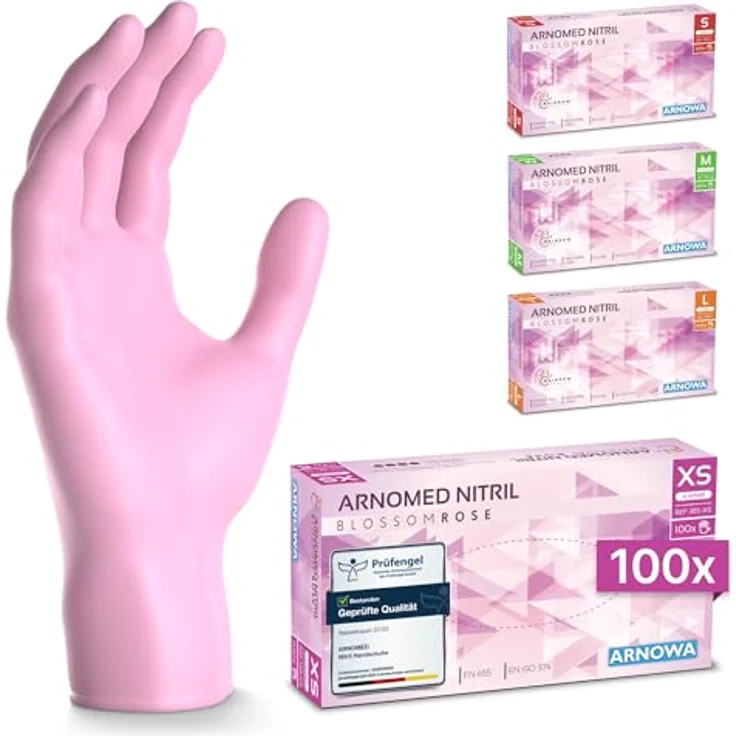 ARNOMED Einweghandschuhe Pink, Nitrilhandschuhe puderfrei, latexfrei, Größe XS, 100 Stück/Box – Bild 1