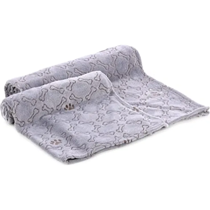 Flamingo Marva Fleecedecke, Grau, Knochen/Pfoten, 70 x 100 cm