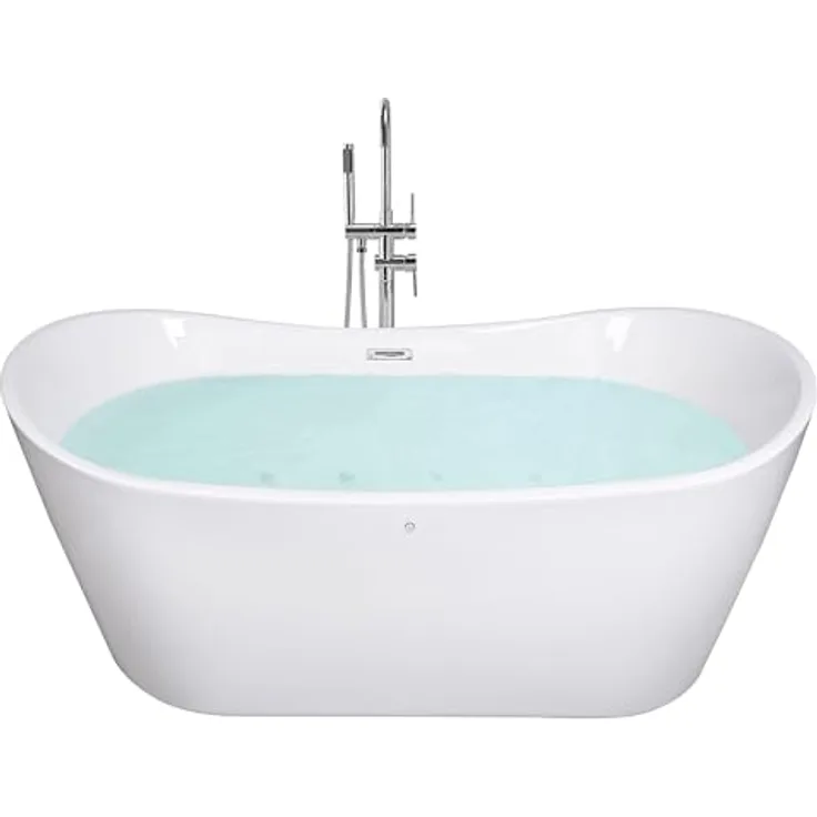 Whirlpool-Badewanne Weiß 168 x 80 cm aus Sanitäracryl mit LED-Beleuchtung Luxus Badezimmerzubehör Modernes Design