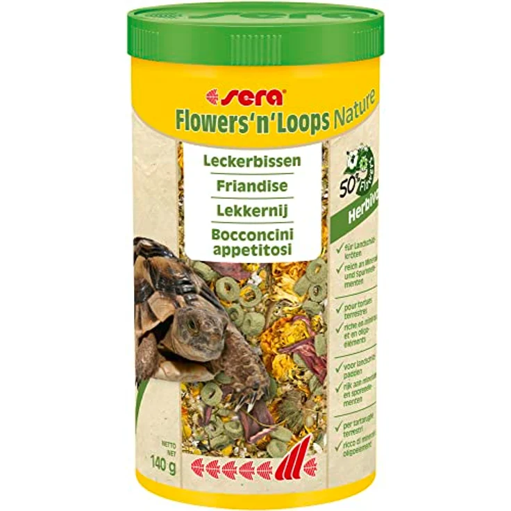 sera Flowers and Loops Nature 1000 ml (140 g) - Vegetarisches Landschildkrötenfutter mit 50% Blumenanteil und Mineralstoffverhältnis von 2:1 – Bild 1