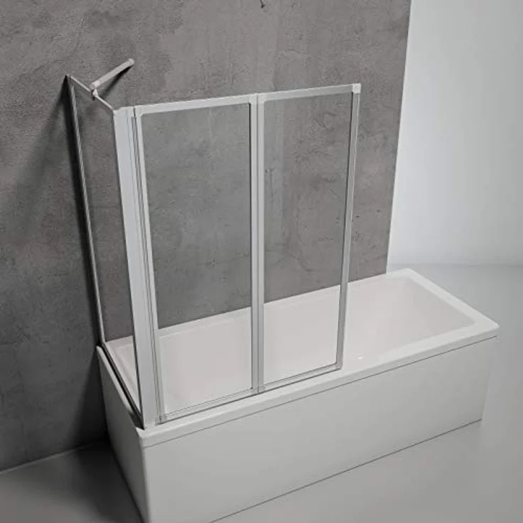 Schulte Duschabtrennung für Badewanne Smart, Höhe: 121 cm, 2-teilig mit Seitenwand 73-76 cm, 3 mm Sicherheitsglas (ESG) Klar hell, inkl. Klebemontage, Alu-natur, D133275 01 50 – Bild 1