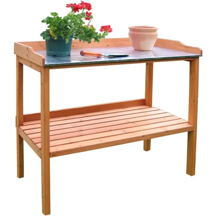 HABAU 698 Pflanztisch, verzinkte Arbeitsplatte, 98 x 48 x 95 cm, Braun, mit Ablagefläche aus Kiefer