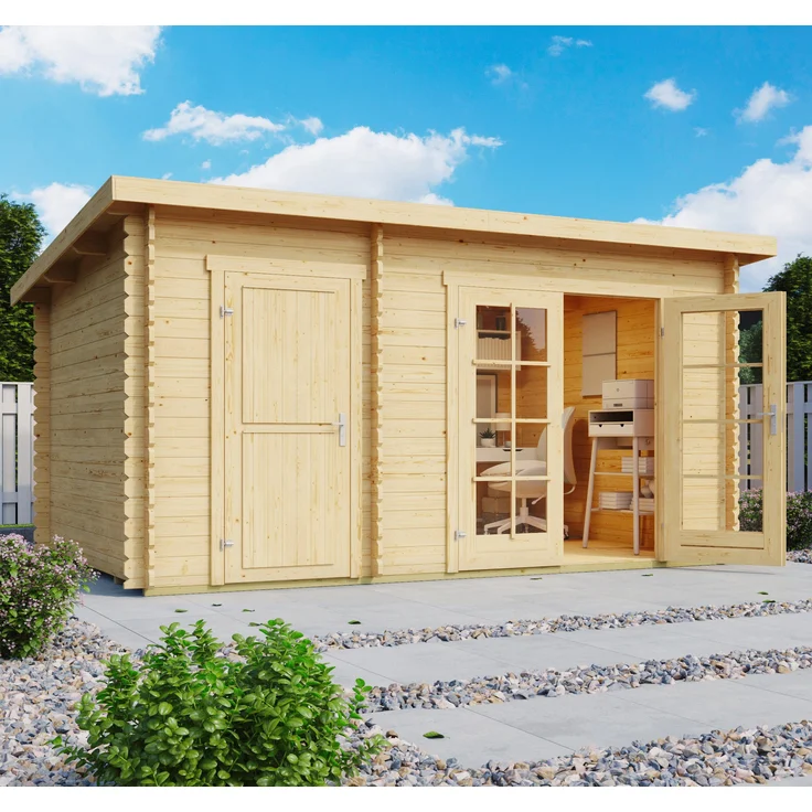 LASITA MAJA Gartenhaus Belmont 1, BxT: 400x270 cm, Blockbohlenhaus aus massivem Fichtenholz, Doppeltür Plexiglas