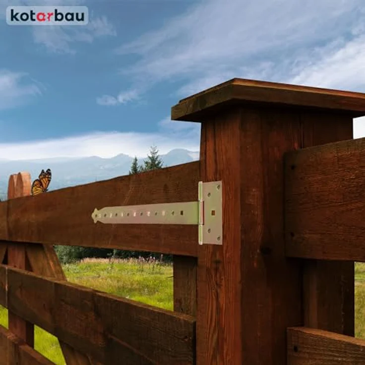 KOTARBAU® 2er Set Kreuzgehänge 400 mm - T Scharniere aus galvanisch verzinktem Stahl in Gold - Schwerlast Gartentor Scharnier für Holztüren – Bild 2