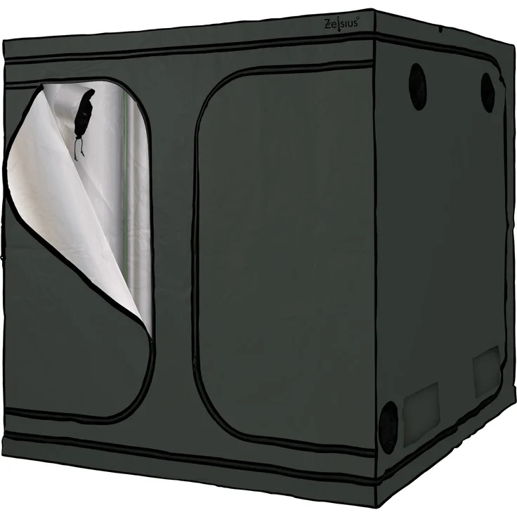 Zelsius Grow Tent 200 x 200 x 200 cm grau/schwarz, Pflanzenzucht Indoor mit hochreflektierender Folie und Belüftungsklappen – Bild 1