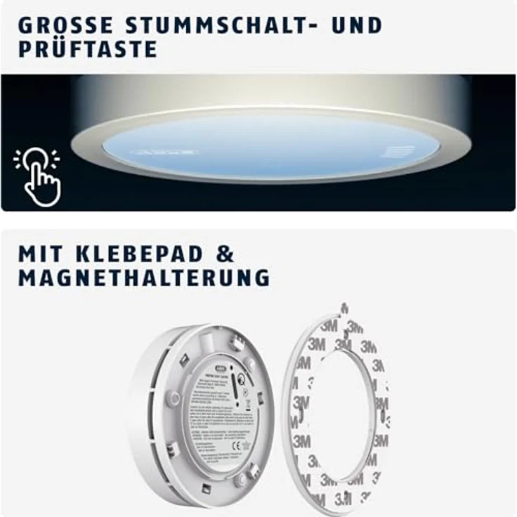 ABUS Rauchmelder Prefira Slim, Q-Label zertifizierter, extra flacher Melder mit 10-Jahres-Batterie, Fehlalarmreduzierung, dimmbarer 2-LED-Raucherkennung, Klebemontage und Magnethalterung – Bild 3