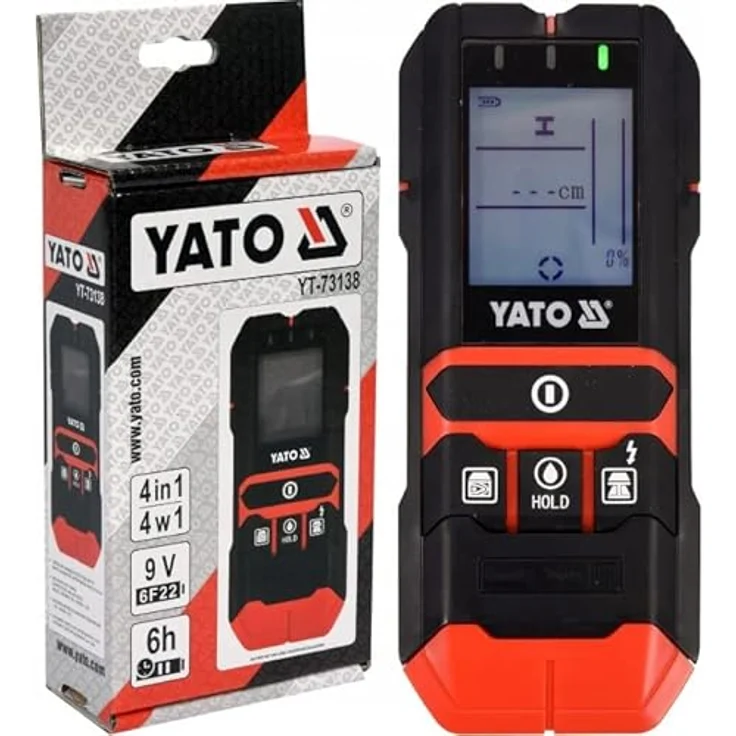 YATO YT-73138 Metalldetektor, LCD-Anzeige, geeignet für Metallortung bis 0,12 m, kompakt 77 mm breit – Bild 2