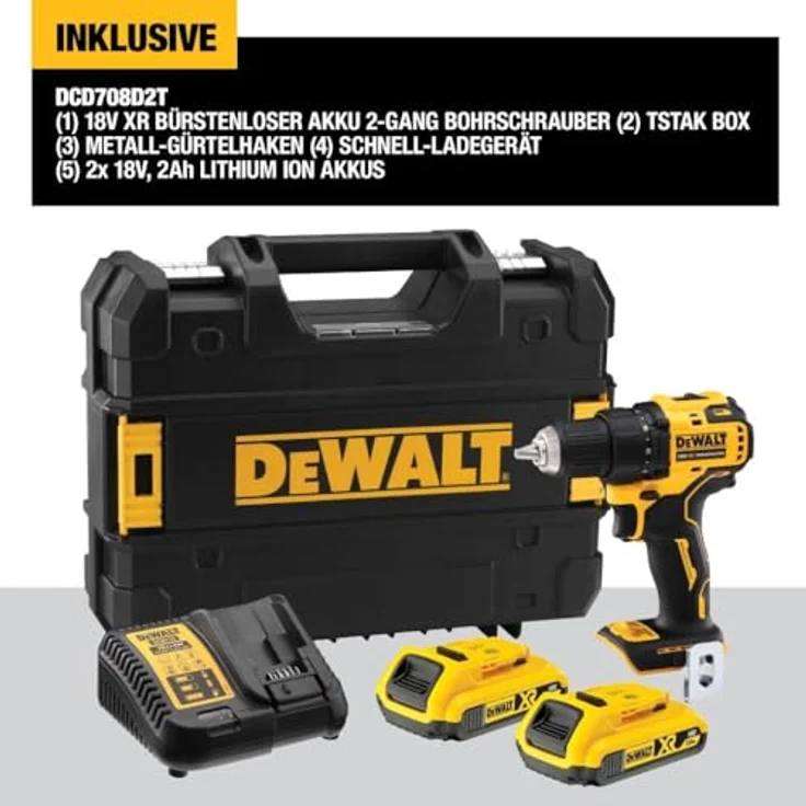 DeWALT DCD708D2T-QW Akku-Bohrschrauber 18 V, 2 Ah, Schwarz-Gelb – Bild 3