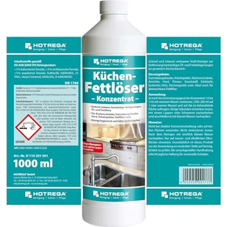 HOTREGA® Küchen Fettlöser 1L, intensiver Fettreiniger mit 2 Microfasertüchern in grün – Bild 6