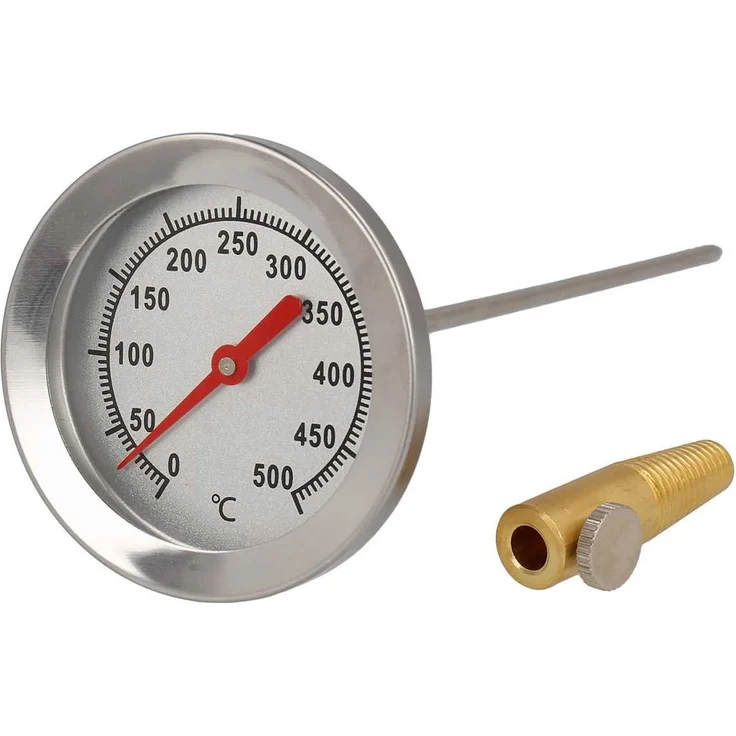 Lantelme Grillthermometer 500 Grad Edelstahl, Analog mit Befestigungskonus, wählbare Sondenlänge, für Grill, Pizzaofen und Backofen