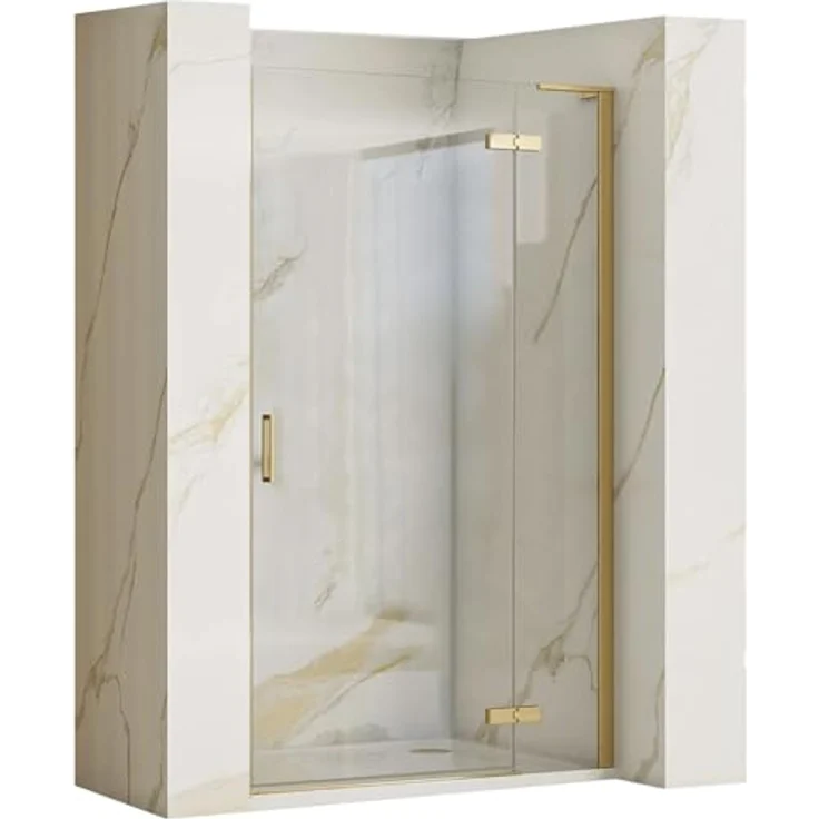 Rea Hugo Pendeltüren für Dusche, 90 cm, gebürstetes Gold, 6 mm dickes Glas, 1,8X90X200,5CM – Bild 1