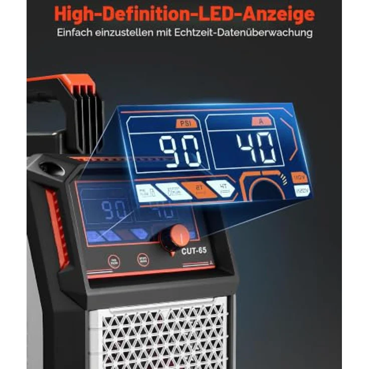 VEVOR Plasmaschneider, 65 A berührungslose Pilotlichtbogen-Technologie, Digitalanzeige, IGBT-Wechselrichter mit 2T/4T-Funktion und einstellbarer PA/PT-Zeit – Bild 5