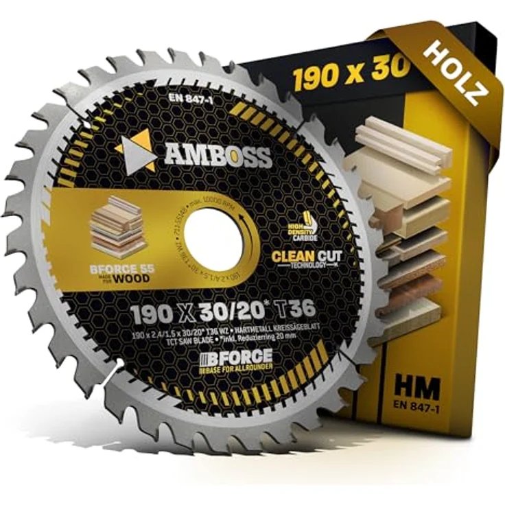 AMBOSS WERKZEUGE® HM Kreissägeblatt 190x30mm, 20 Z36 Wechselzahn für Holz, Clean Cut Technologie, passend für Bosch GKS 190 und Metabo KS66 – Bild 1